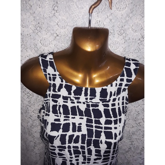 MICHAEL Kors Sz 6 Navy Blue & White Abstract Print Shift Dress - Picture 2 of 5